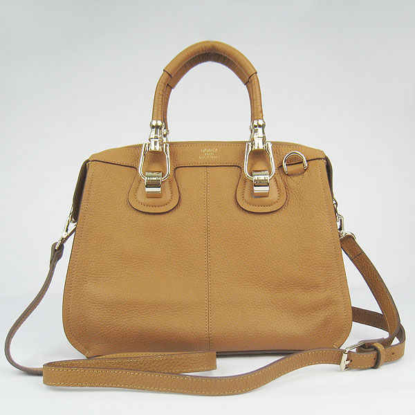 Fake Hermes New Arrival Double-duty leather handbag Light Coffee 60669